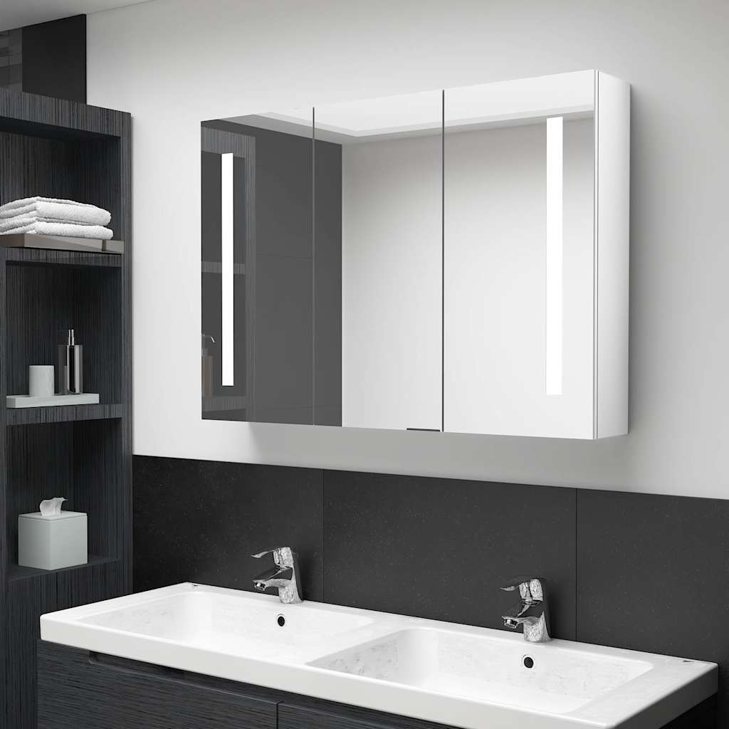 326531 vidaXL LED Bathroom Mirror Cabinet 89x14x62 cm Shining White