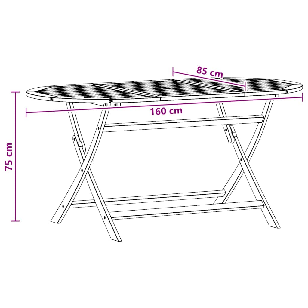 312454 vidaXL Folding Garden Table 160x85x75 cm Solid Eucalyptus Wood