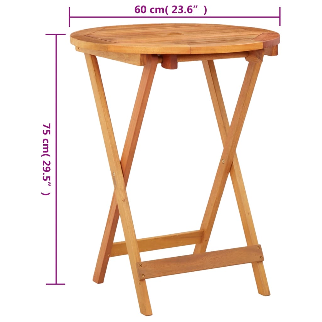 vidaXL Folding Garden Table Ø60x75 cm Solid Eucalyptus Wood