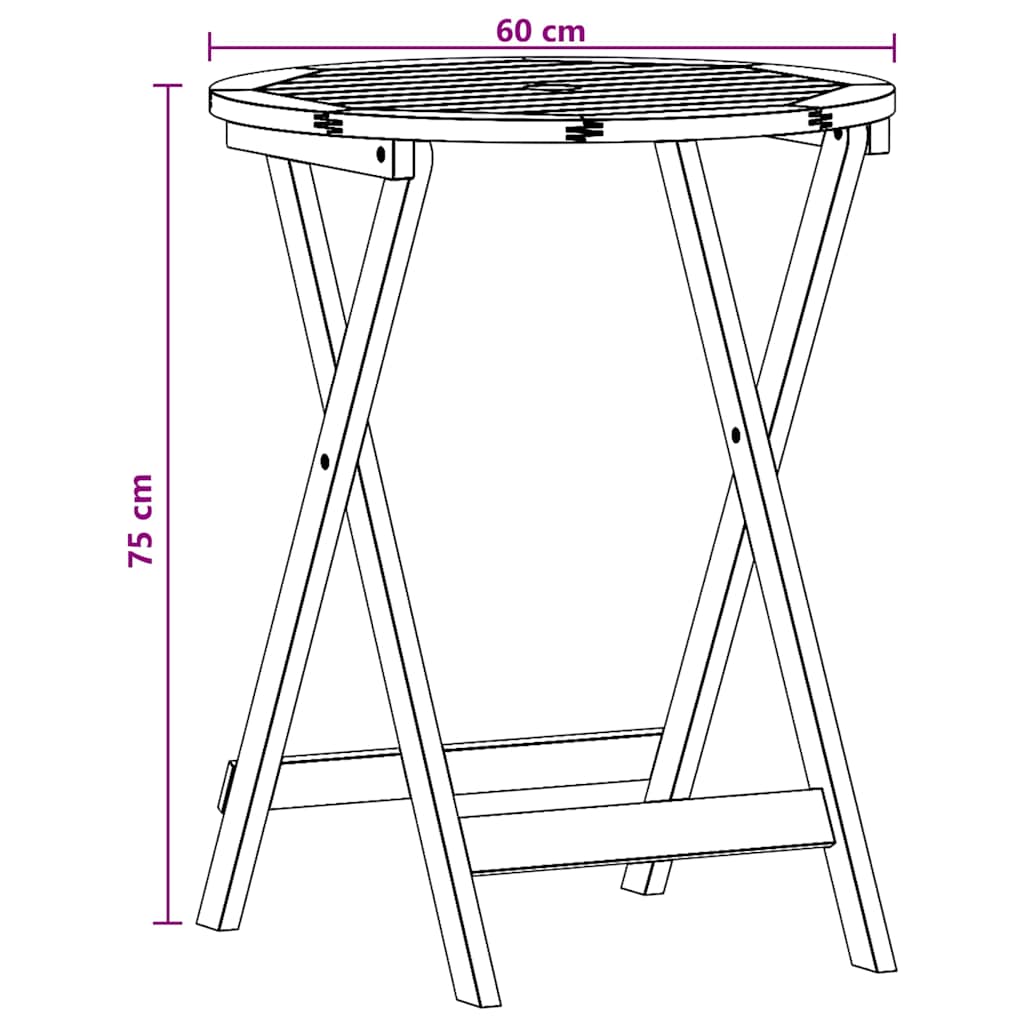 312455 vidaXL Folding Garden Table Ø60x75 cm Solid Eucalyptus Wood