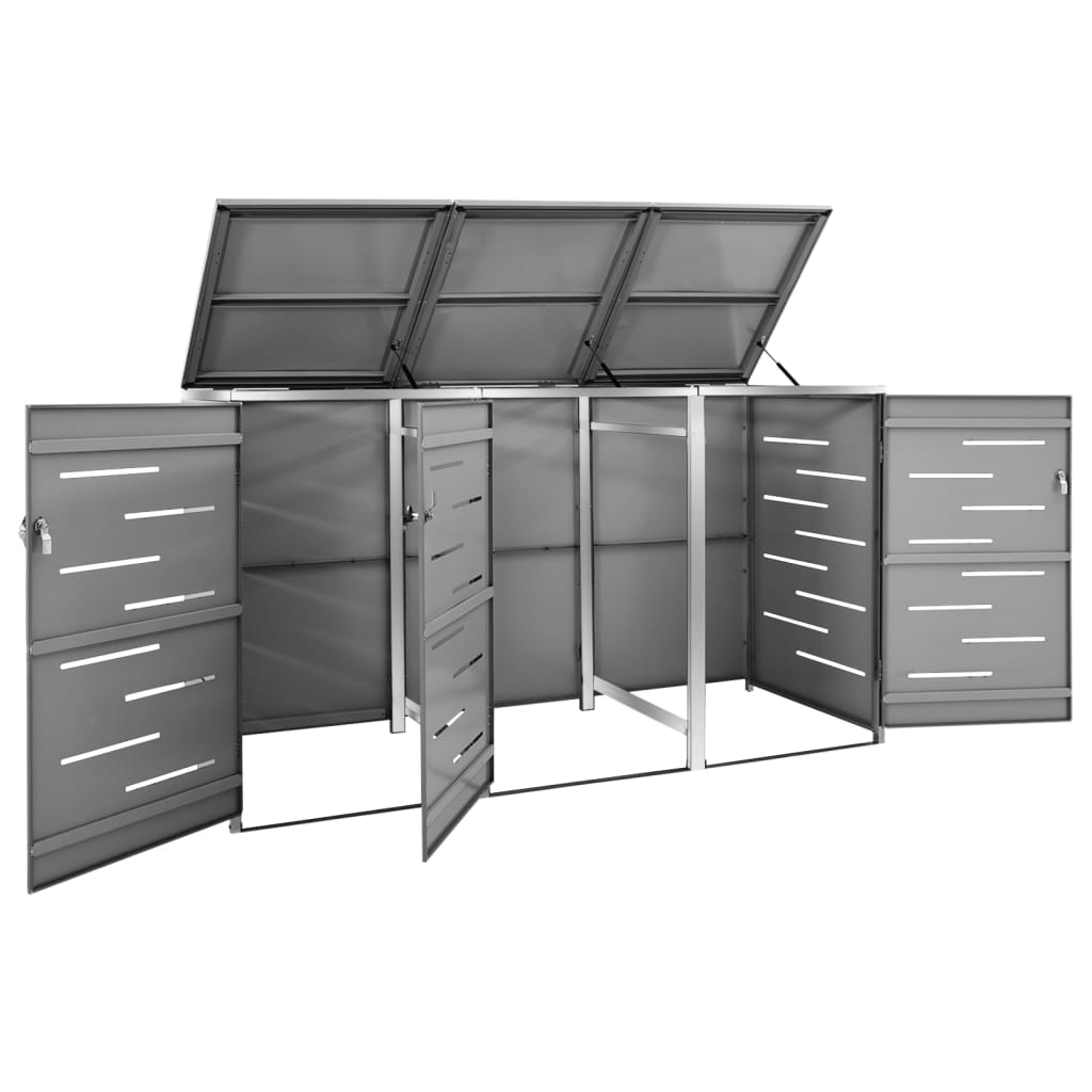 vidaXL Triple Wheelie Bin Shed 207x77.5x112.5 cm Stainless Steel