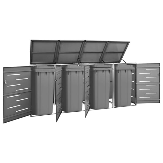 vidaXL Quadruple Wheelie Bin Shed 276.5x77.5x112.5 cm Stainless Steel