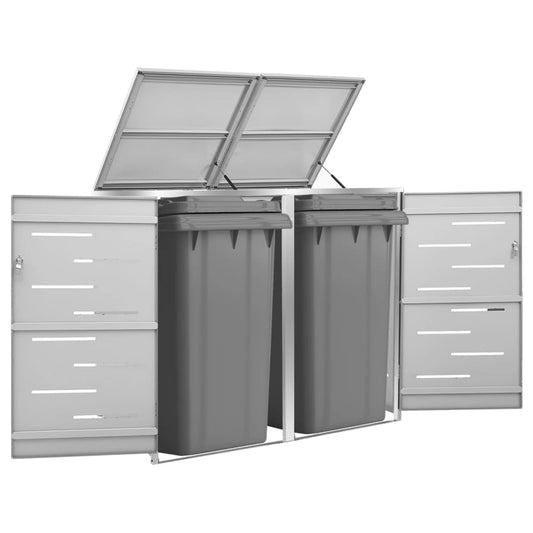 Double Wheelie Bin Shed 138x77.5x115 cm Stainless Steel