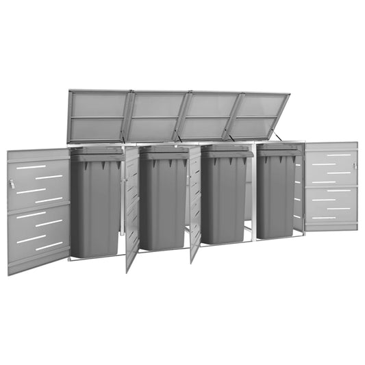 vidaXL Quadruple Wheelie Bin Shed 276.5x77.5x112.5 cm Stainless Steel