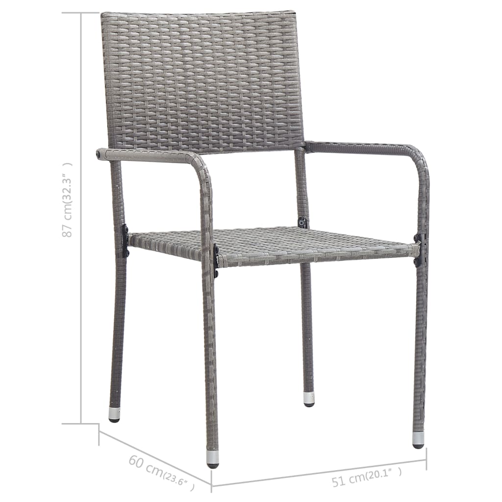 Dining Set | Grey | Solid acacia wood, PE rattan, Powder-coated steel