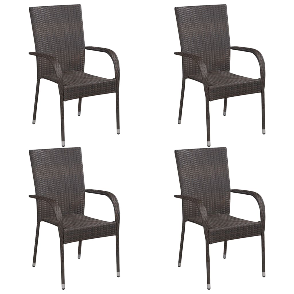 Dining Set | Brown | Solid acacia wood, PE rattan, powder-coated steel