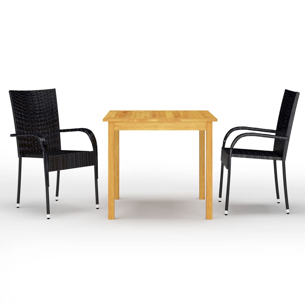 Dining Set | Black | Solid Acacia wood | Compact | Stackable | Dining Set