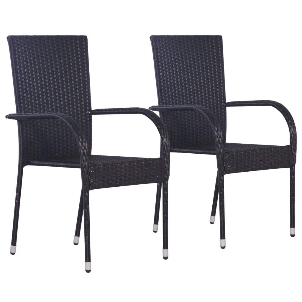 Dining Set | Black | Solid Acacia wood | Compact | Stackable | Dining Set