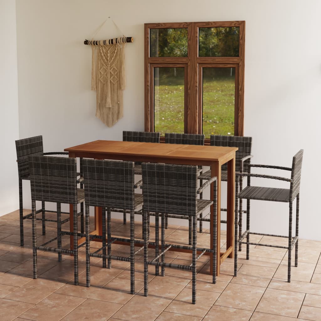 vidaXL 9 Piece Garden Bar Set Grey