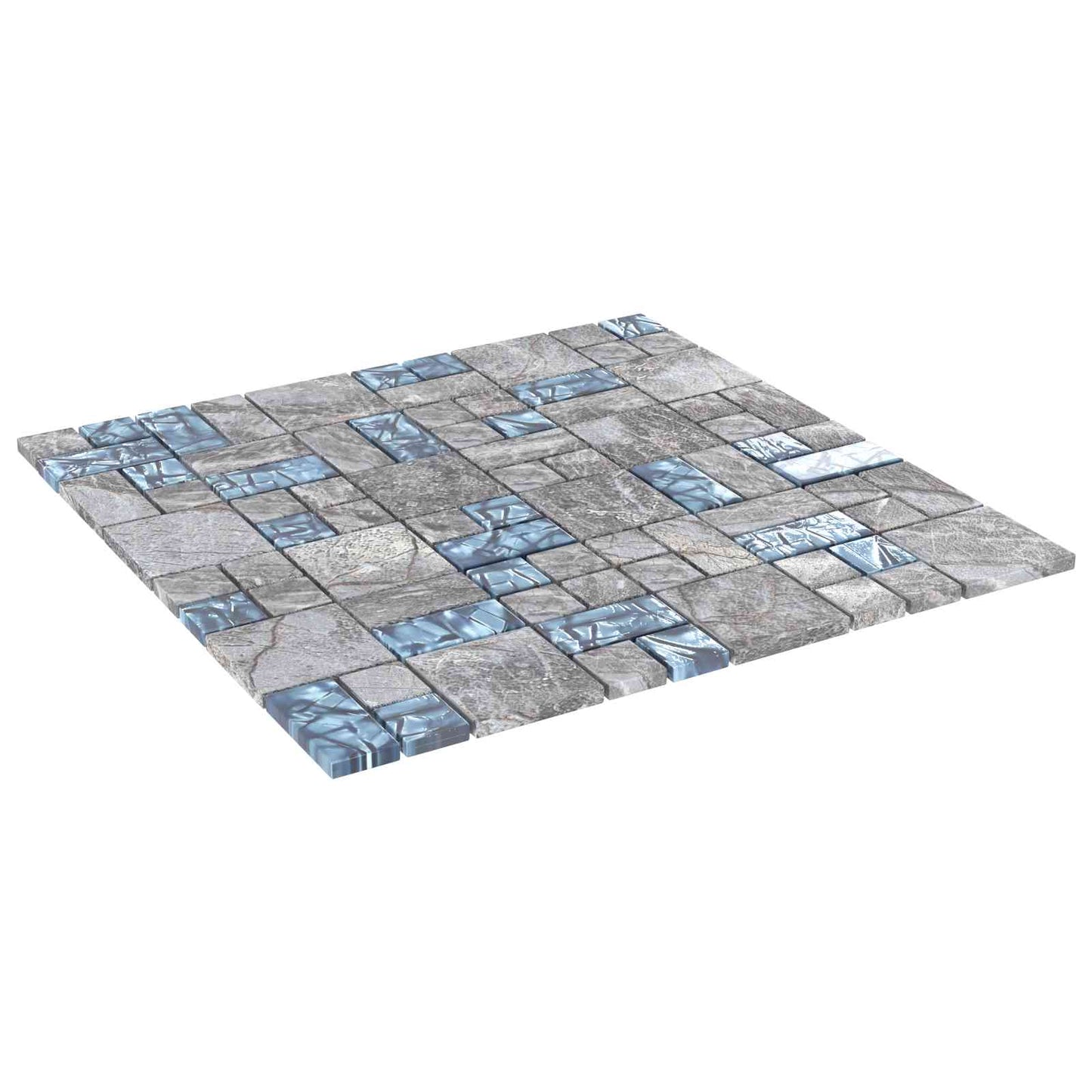 Mosaic Tile 22 pcs Grey and Blue 50 x 50 cm Glass