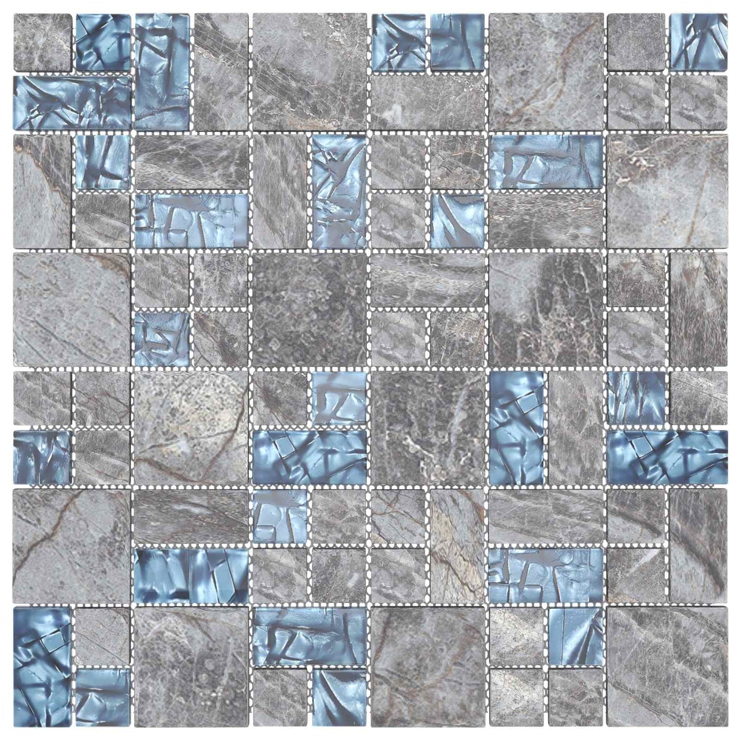 Mosaic Tile 22 pcs Grey and Blue 50 x 50 cm Glass