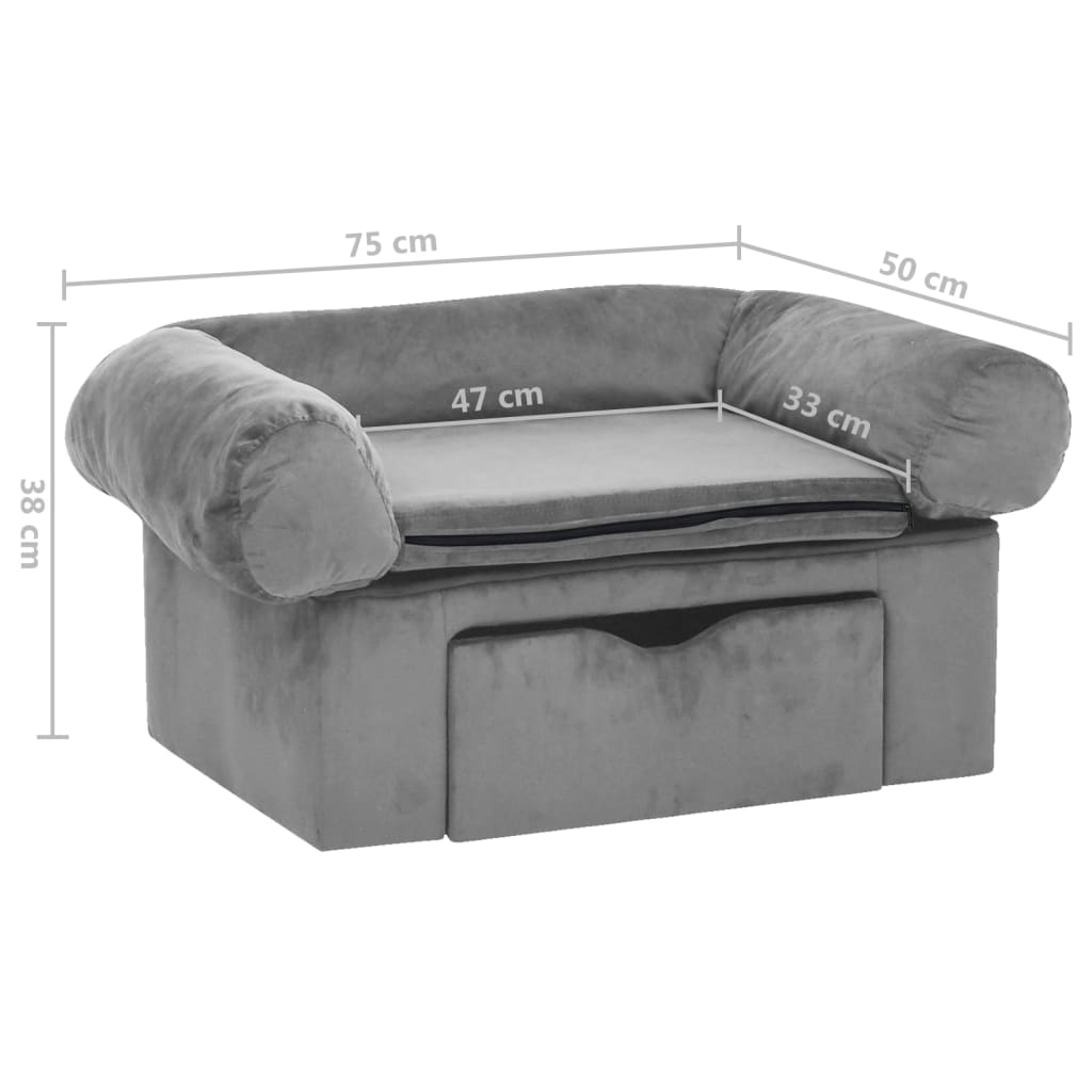 Dog Sofa with Drawer Grey 75x50x38 cm Plush