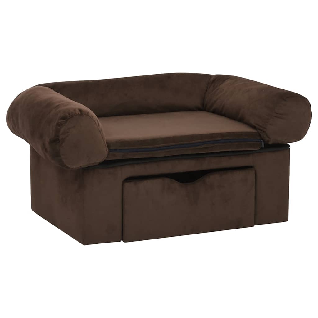 vidaXL Dog Sofa with Drawer Brown 75x50x38 cm Plush