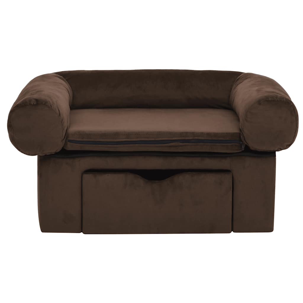 vidaXL Dog Sofa with Drawer Brown 75x50x38 cm Plush
