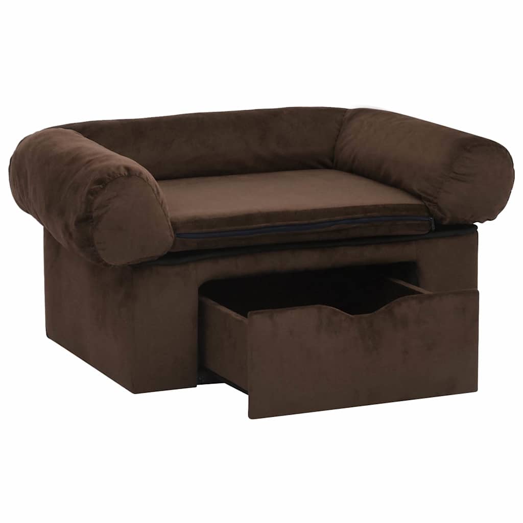 vidaXL Dog Sofa with Drawer Brown 75x50x38 cm Plush