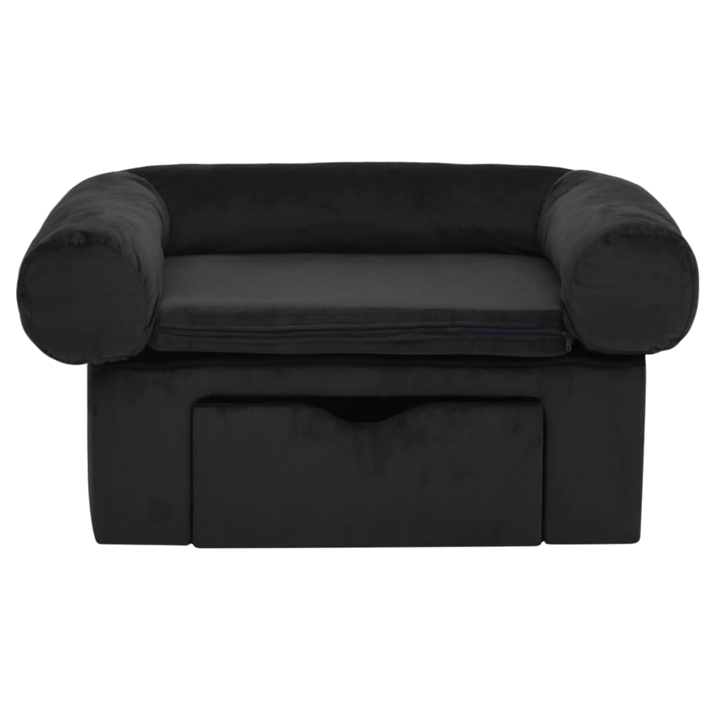 Dog Sofa with Drawer Black 75x50x38 cm Plush