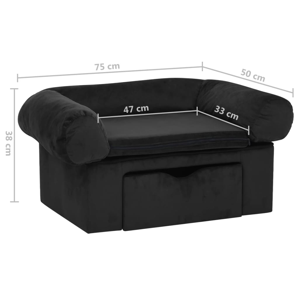 Dog Sofa with Drawer Black 75x50x38 cm Plush