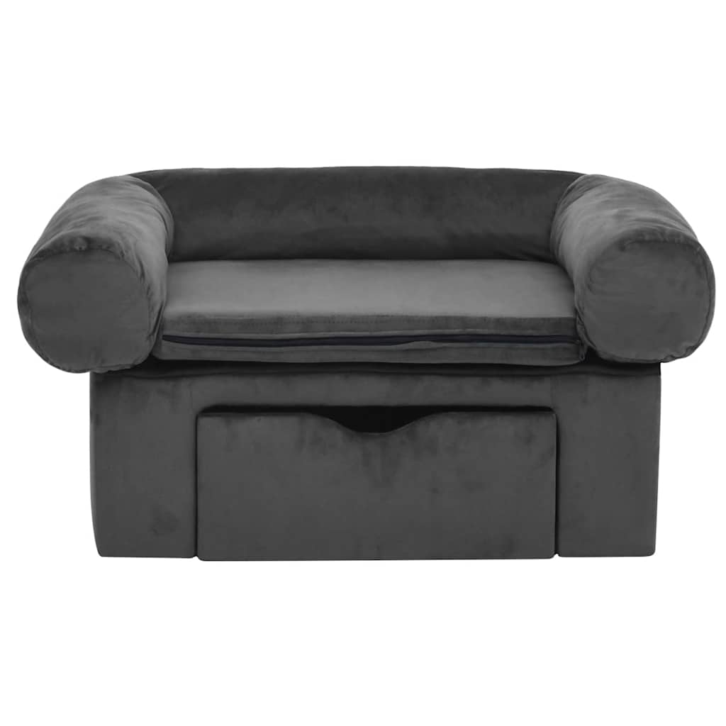 vidaXL Dog Sofa with Drawer Dark Grey 75x50x38 cm Plush