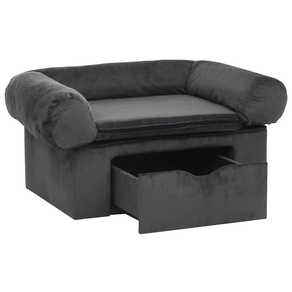vidaXL Dog Sofa with Drawer Dark Grey 75x50x38 cm Plush