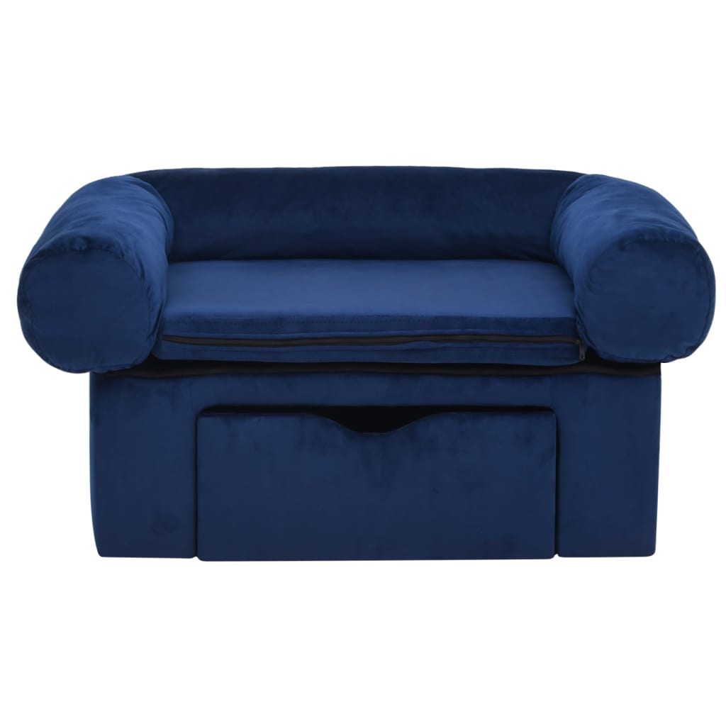 vidaXL Dog Sofa with Drawer Blue 75x50x38 cm Plush