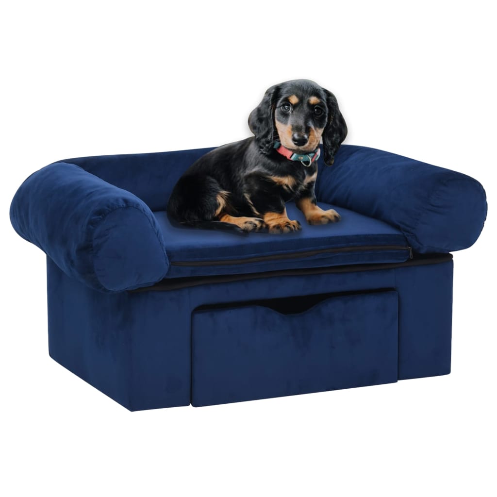 vidaXL Dog Sofa with Drawer Blue 75x50x38 cm Plush