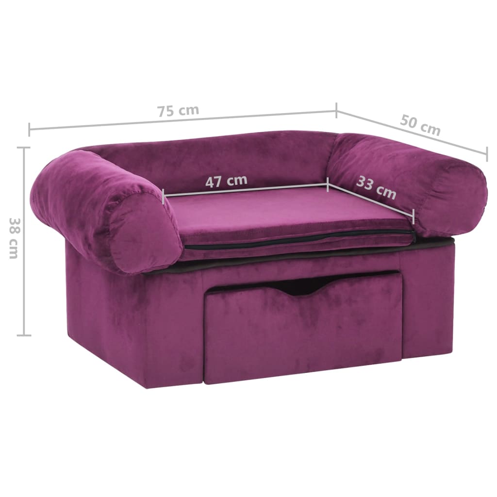 vidaXL Dog Sofa with Drawer Burgundy 75x50x38 cm Plush