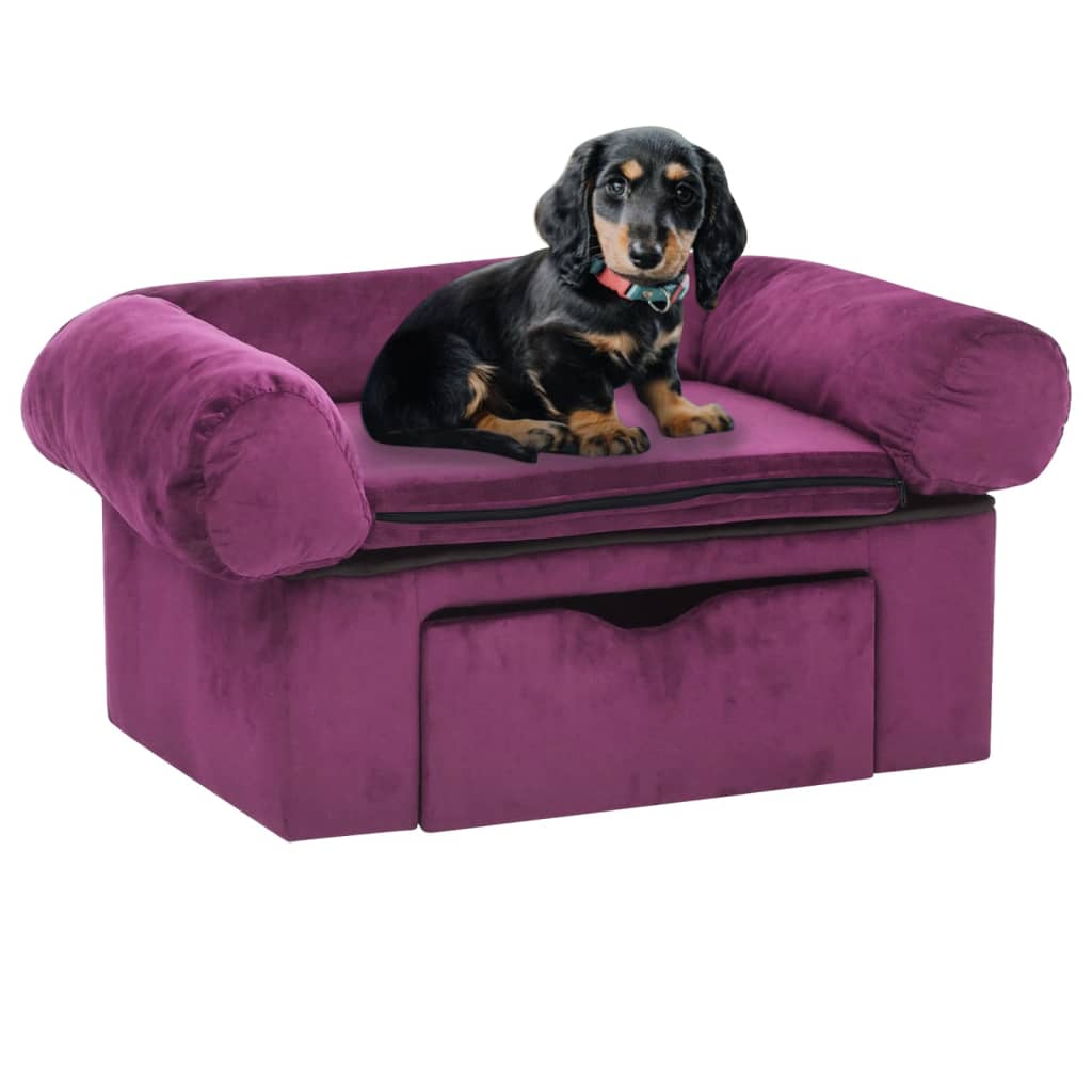 vidaXL Dog Sofa with Drawer Burgundy 75x50x38 cm Plush