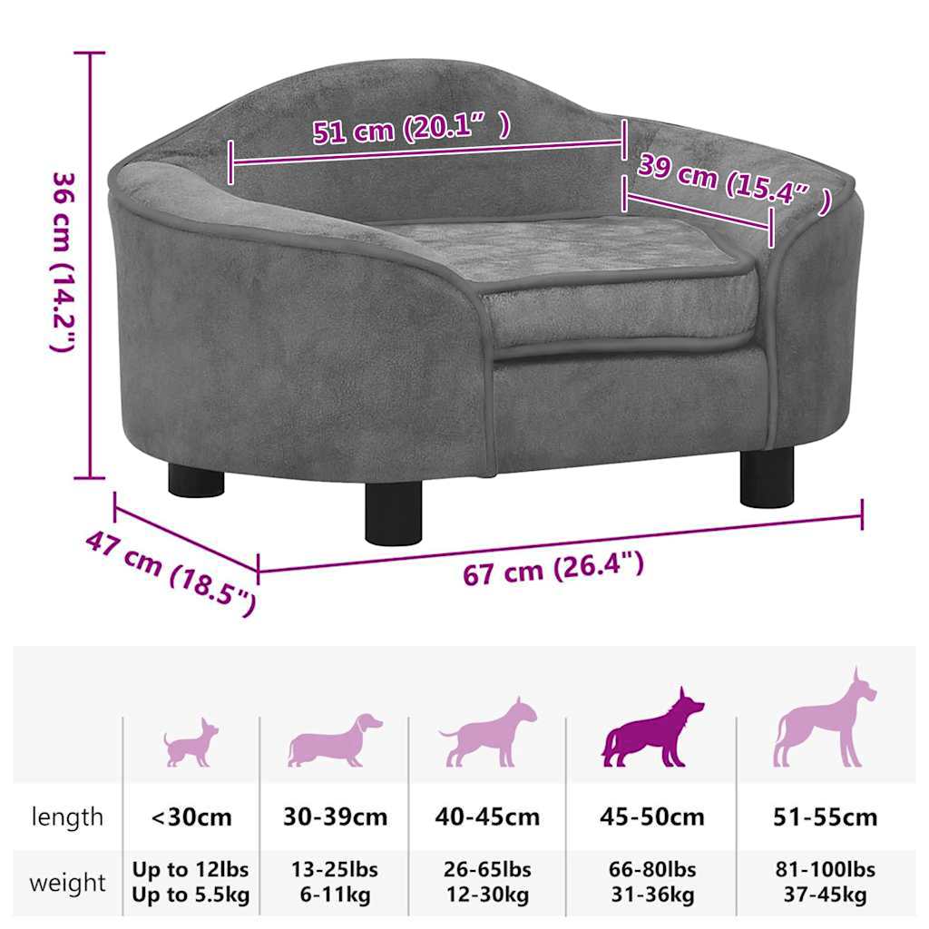 vidaXL Dog Sofa Grey 67x47x36 cm Plush