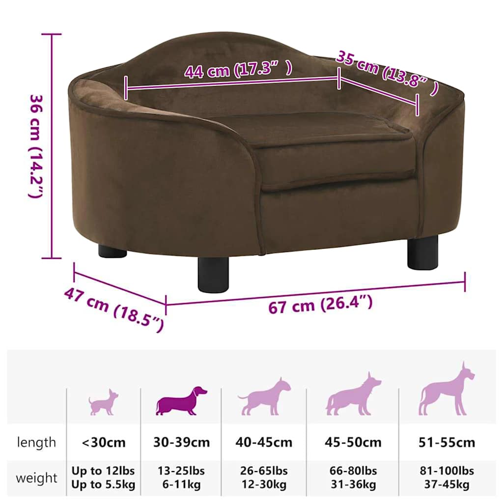 vidaXL Dog Sofa Brown 67x47x36 cm Plush