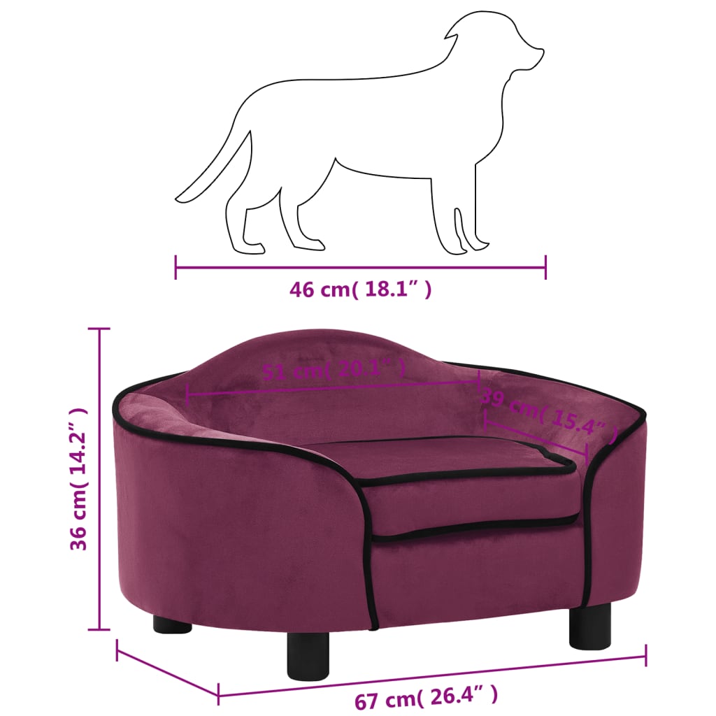 vidaXL Dog Sofa Burgundy 67x47x36 cm Plush