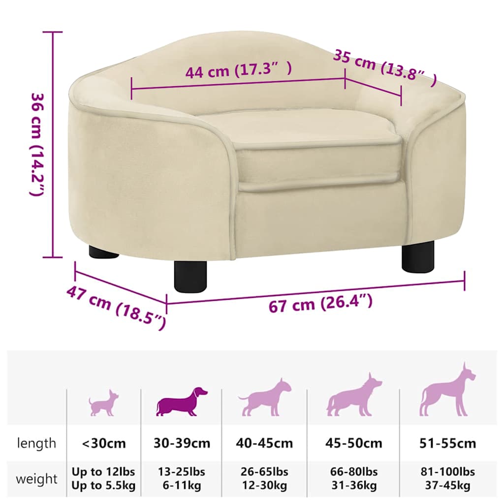 vidaXL Dog Sofa Cream 67x47x36 cm Plush