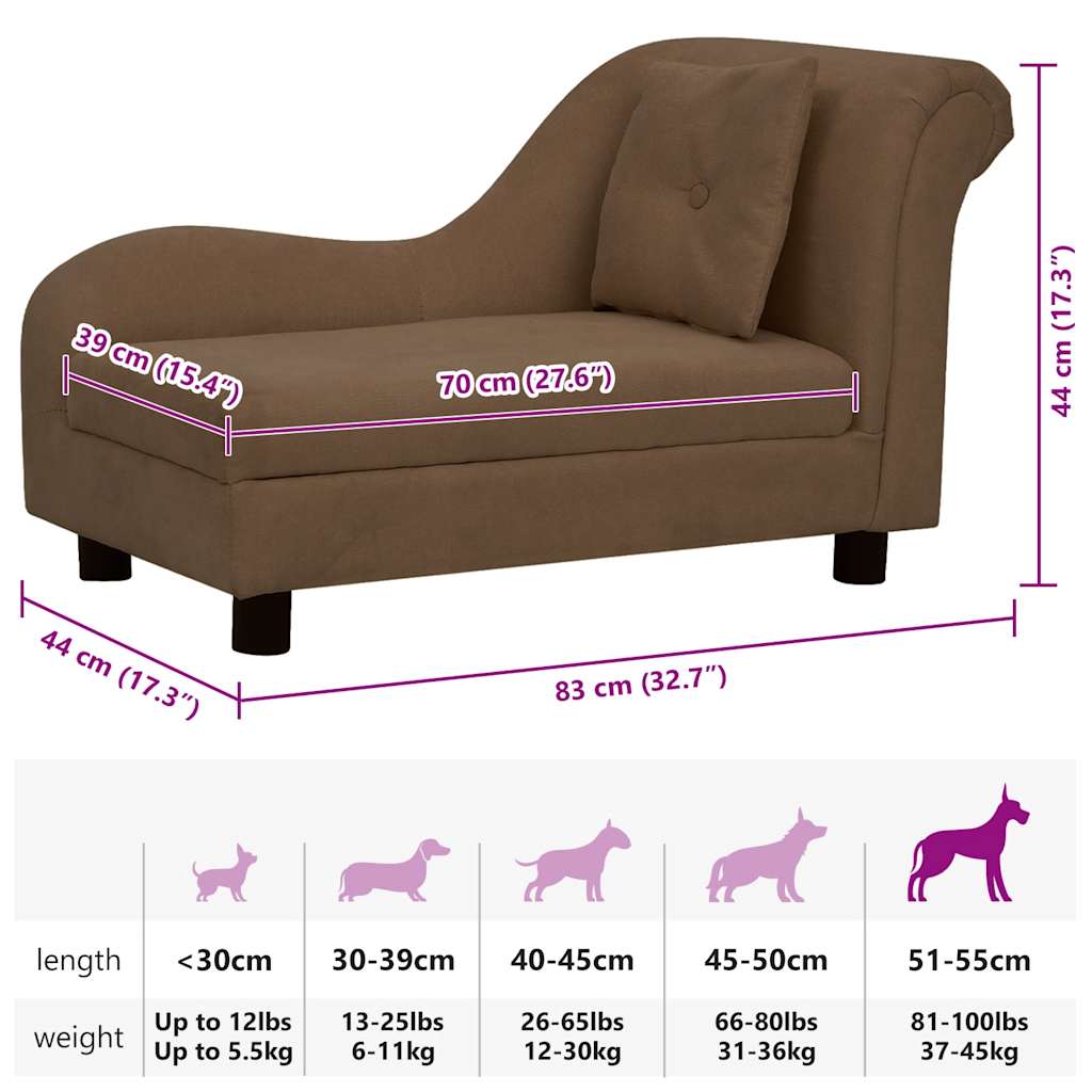 vidaXL Dog Sofa with Pillow Brown 83x44x44 cm Plush