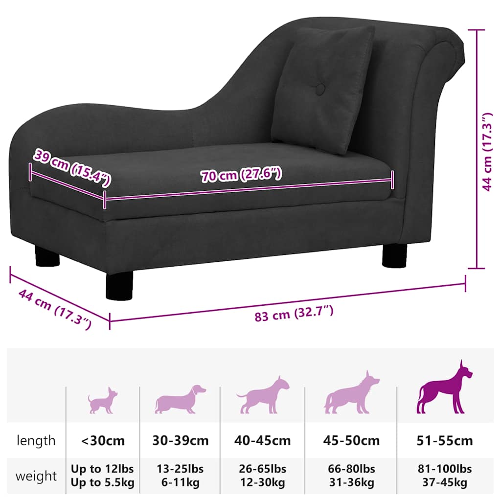 vidaXL Dog Sofa with Pillow Black 83x44x44 cm Plush
