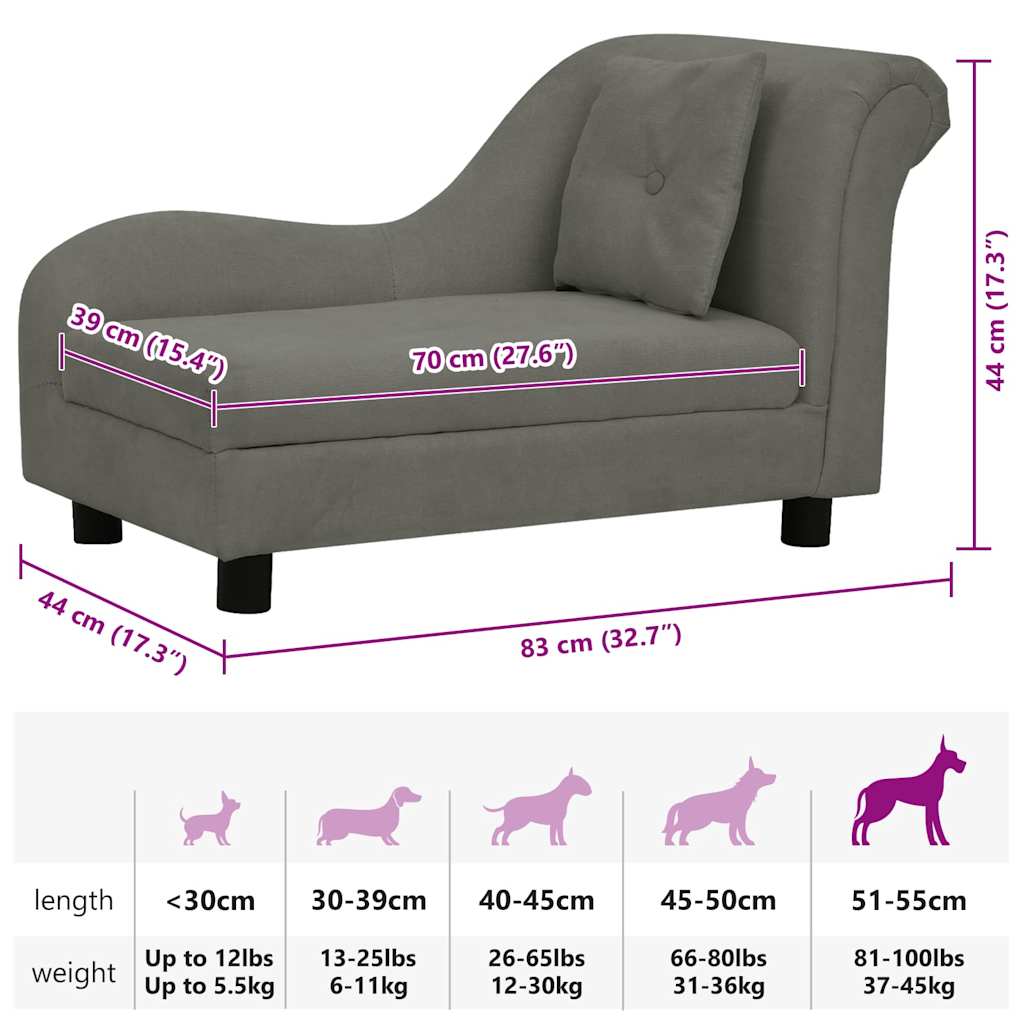 vidaXL Dog Sofa with Pillow Dark Grey 83x44x44 cm Plush
