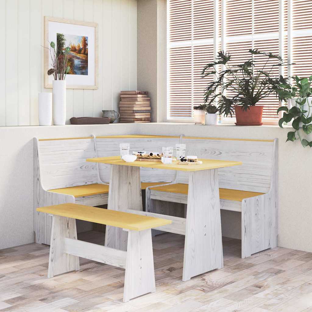 Corner Bench "REINE" 151 cm Honey Brown&White Solid Wood Pine