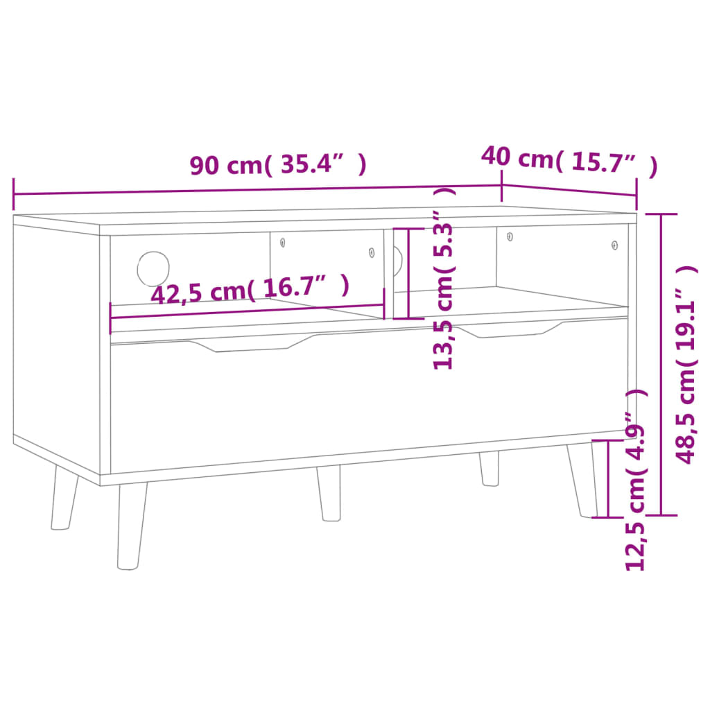 vidaXL TV Cabinet White 90x40x48.5 cm Engineered Wood