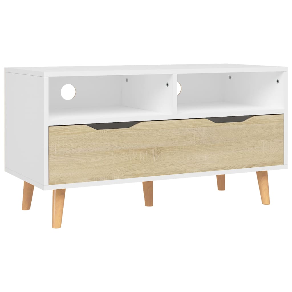 vidaXL TV Cabinet White and Sonoma Oak 90x40x48.5 cm Engineered Wood