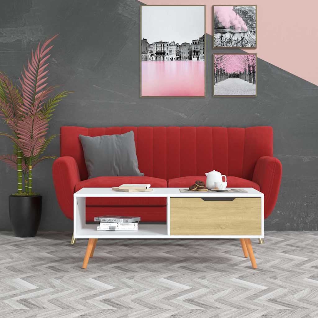326791 vidaXL Coffee Table White and Sonoma Oak 100x49,5x43 cm Engineered Wood