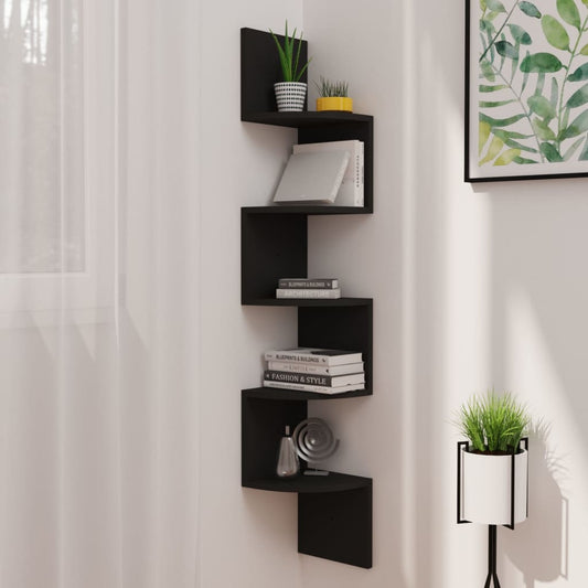 Wall Corner Shelf | Black | Engineered wood | 19x19x123 cm | Corner Shelf