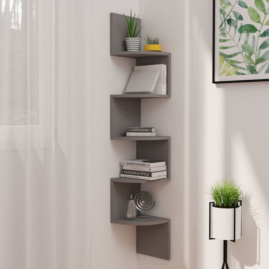 Wall Corner Shelf | Grey | Engineered wood | 19x19x123 cm | Wall mounting