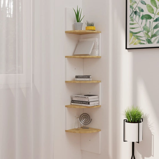 Wall Corner Shelf White and Sonoma Oak 19x19x123 cm Engineered Wood