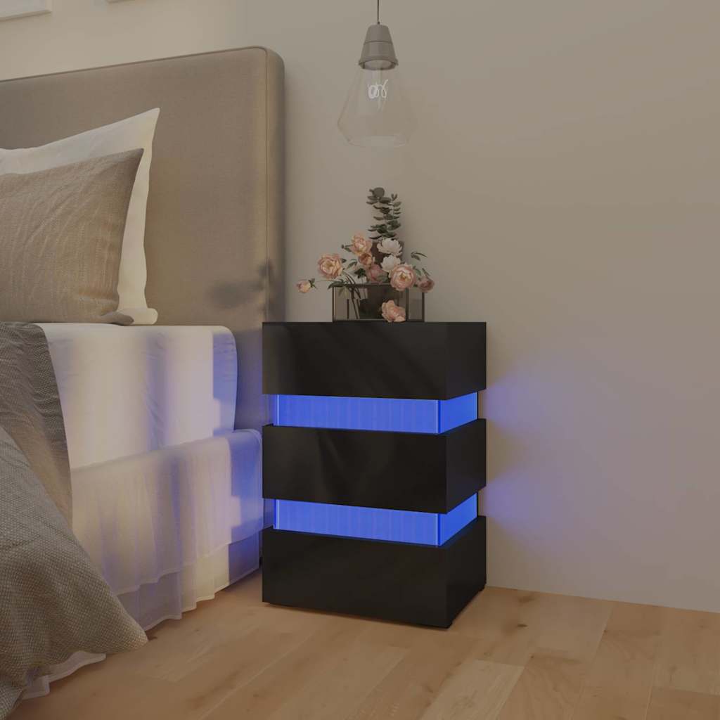 LED Bedside Cabinet High Gloss Black 45x35x67cm Engineered Wood