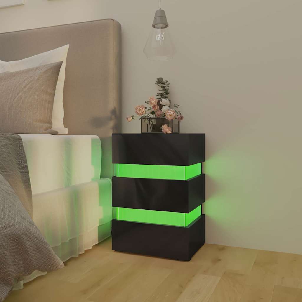 LED Bedside Cabinet High Gloss Black 45x35x67cm Engineered Wood