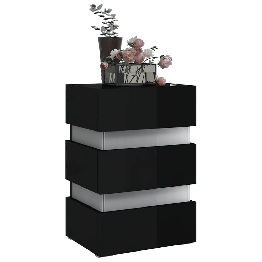 LED Bedside Cabinet High Gloss Black 45x35x67cm Engineered Wood