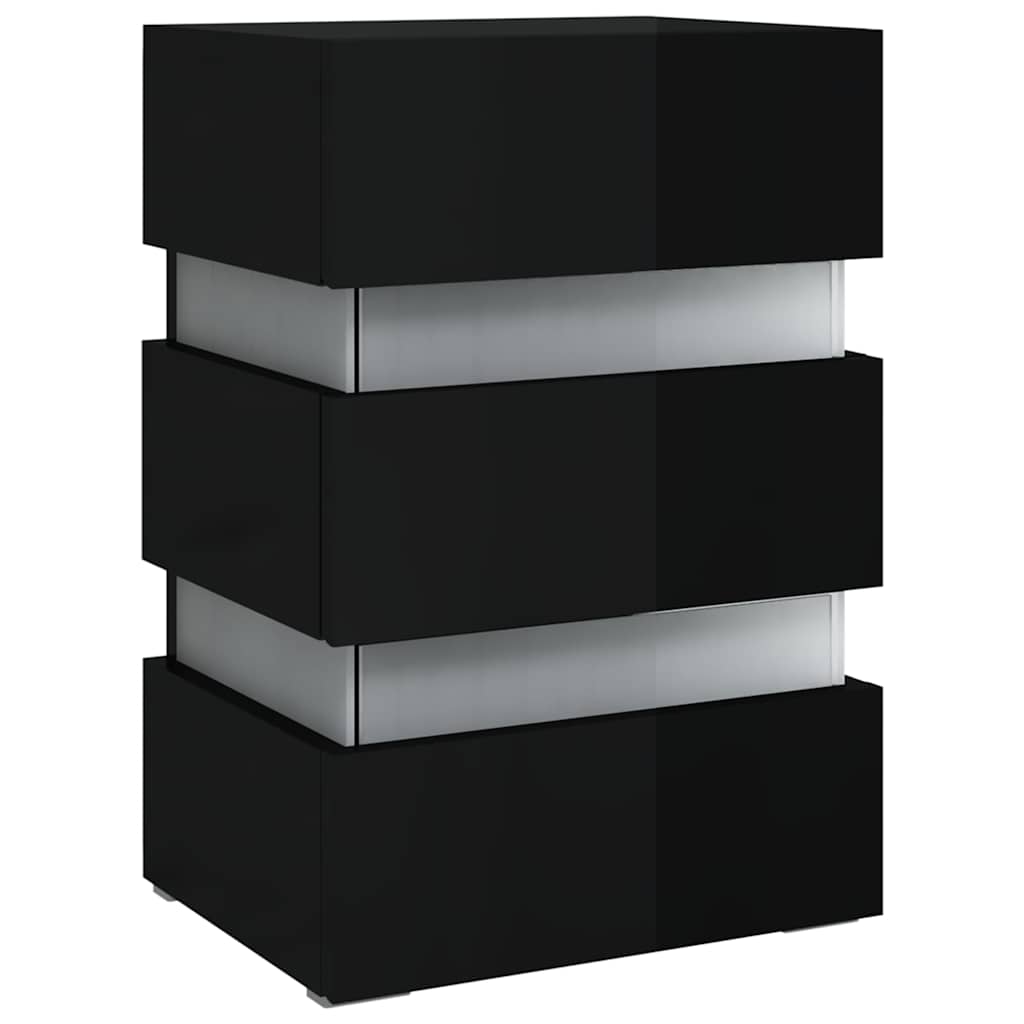 LED Bedside Cabinet High Gloss Black 45x35x67cm Engineered Wood