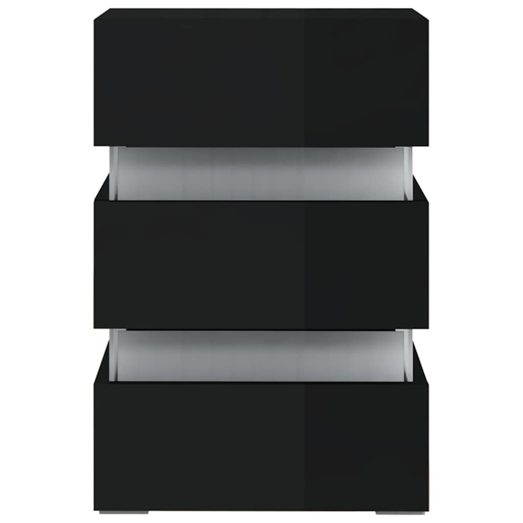 LED Bedside Cabinet High Gloss Black 45x35x67cm Engineered Wood