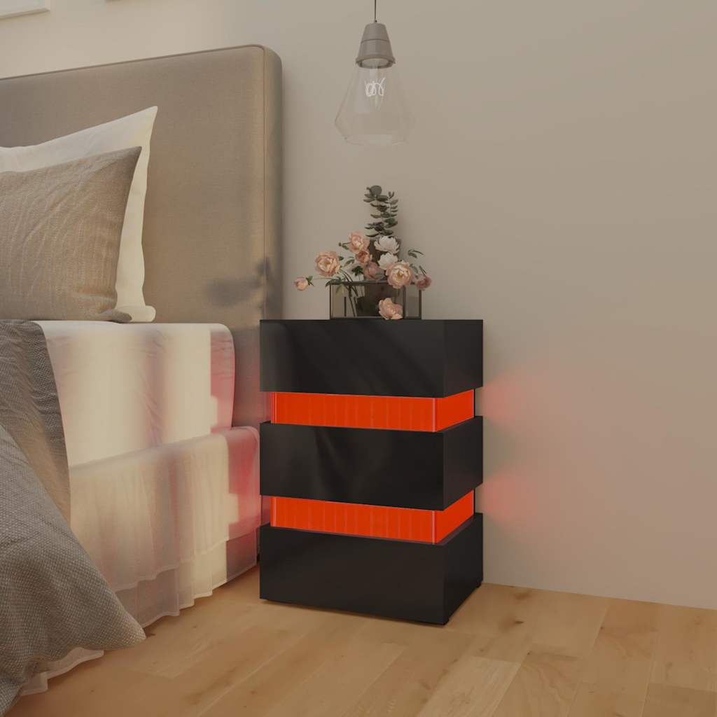 LED Bedside Cabinet High Gloss Black 45x35x67cm Engineered Wood