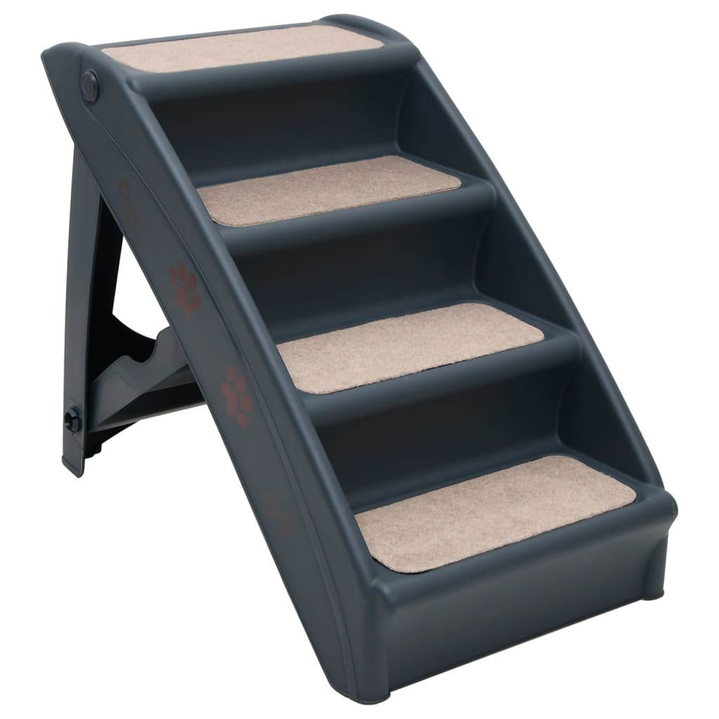 Folding 4-Step Dog Stairs Dark Grey