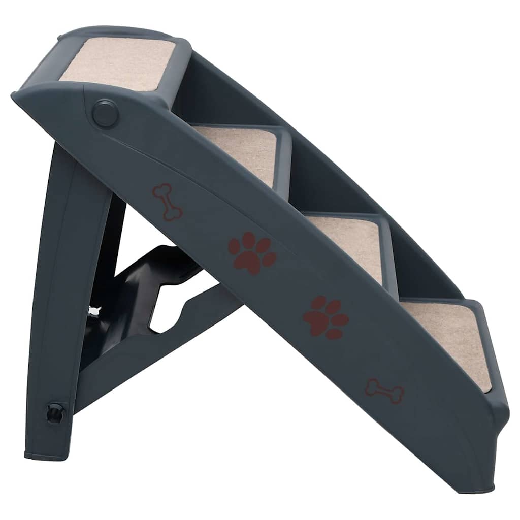 171172 vidaXL Folding 4-Step Dog Stairs Dark Grey