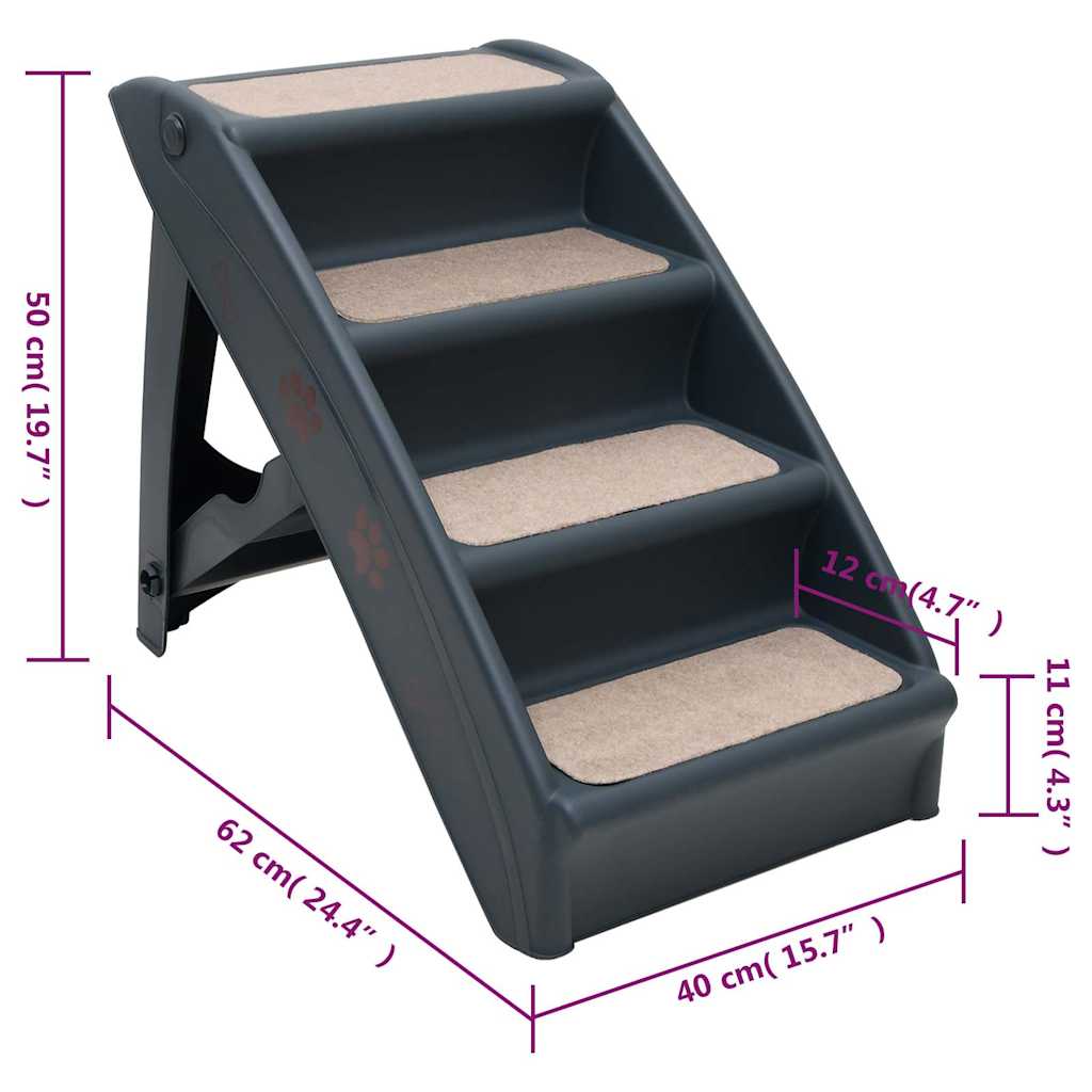 171172 vidaXL Folding 4-Step Dog Stairs Dark Grey